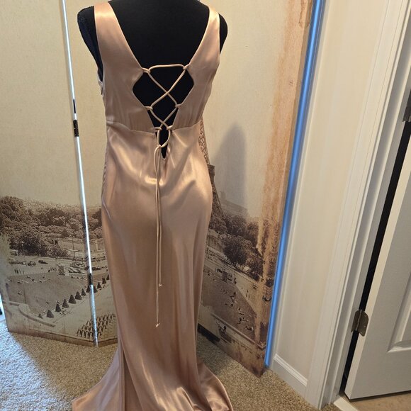 Rampage Satin like Gold Long Dress Size 7 - Picture 3 of 4